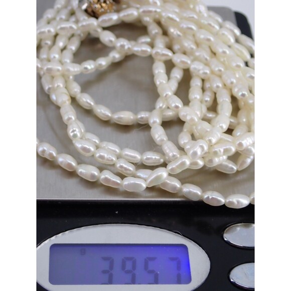 Genuine Fresh Water Rice White Pearls 3 Strand Necklace Box Clasp Vintage 24" - Picture 15 of 15